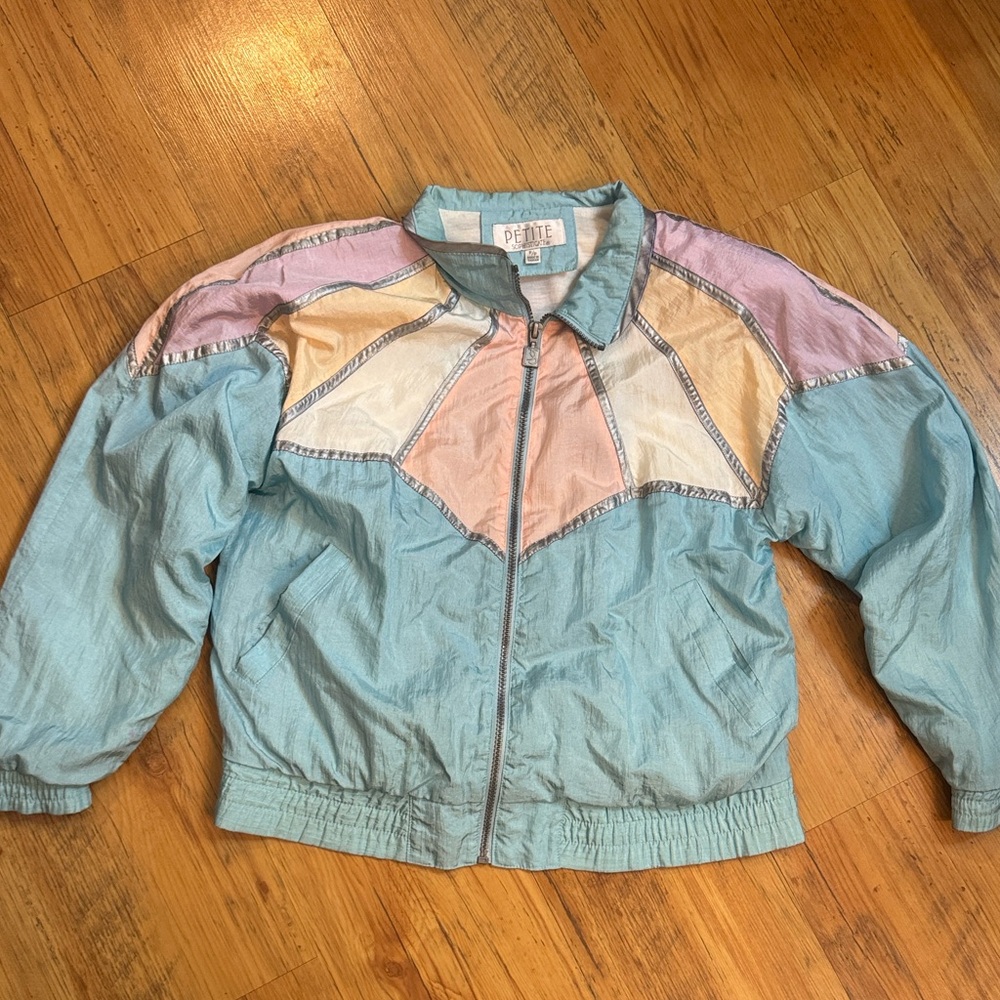 80’s Jacket Pastel Color Block Lightweight Sz M